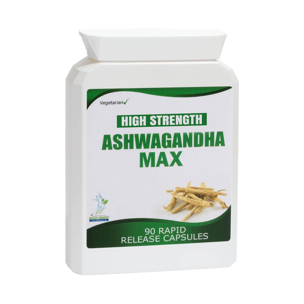 Ashwagandha Max High Strength KSM-66 90 Vegetarian Capsules UK Manufactured One Bottle 3 Months Supply