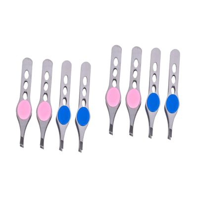 FRCOLOR 8pcs Stainless Steel Tweezers Slant and Pointed Professional for Hair Removal Eyebrows Grooming Assorted Makeup Clips Clamp Trimmer Random Color