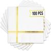 100 Pcs Gold Foil Lined Napkins - 5x5 Inches Premium White and Gold Napkins 3ply Gold Cocktail Napkins for Dinner, Wedding, Holiday, Birthday - Disposable Paper Napkins with Gold Foil Trim Stripe view 1