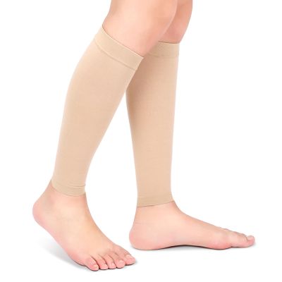 2PCS Calf Compression Sleeve for Women and Men Compressed Socks with Twostage Elastic Socks Calf Brace for Varicose Vein Running Cycling Travel(XL-Skin Color)