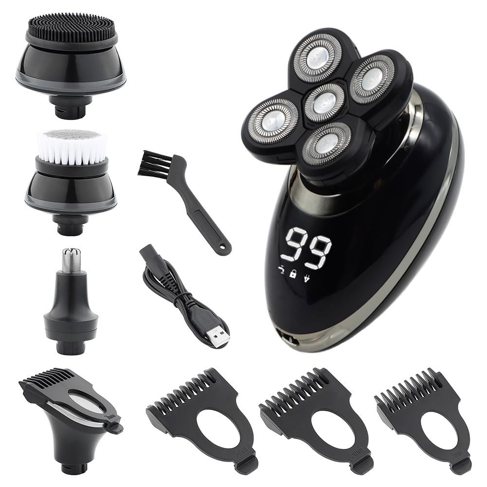 Electric Razor for Men, 5 in 1 Men's Electric Shaver Portable Beard Trimmer Hair Clipper USB Rechargeable Waterproof LCD Bald Razor
