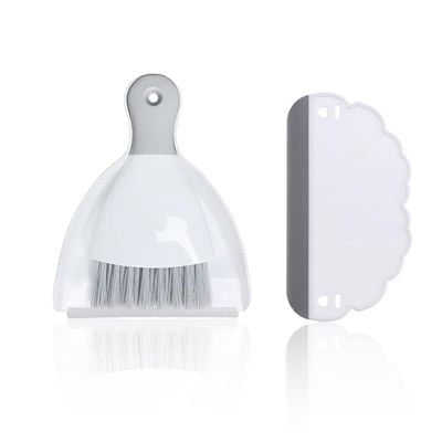 1pcs Small Broom Dustpan Set with 1pcs White Squeegee, Handheld Mini Cleaning Combo Set for Tabletop, Dining Table, Sofa, Keyboard(Grey)