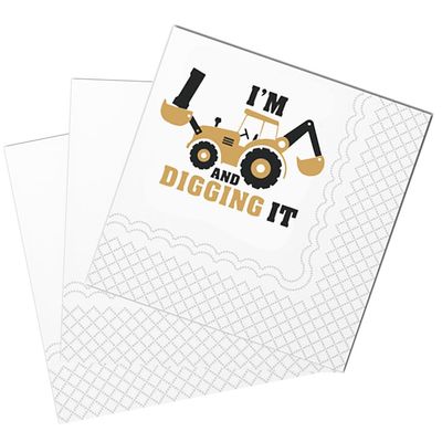 SharkBliss Construction 1st Birthday Cocktail Napkins, 50 Pack I'm 1 and Digging It Excavator Birthday Paper Napkins for Baby Boys First 1st Bday Table Decorations 2-Ply, 5x5 (I'm 1 and Digging It)