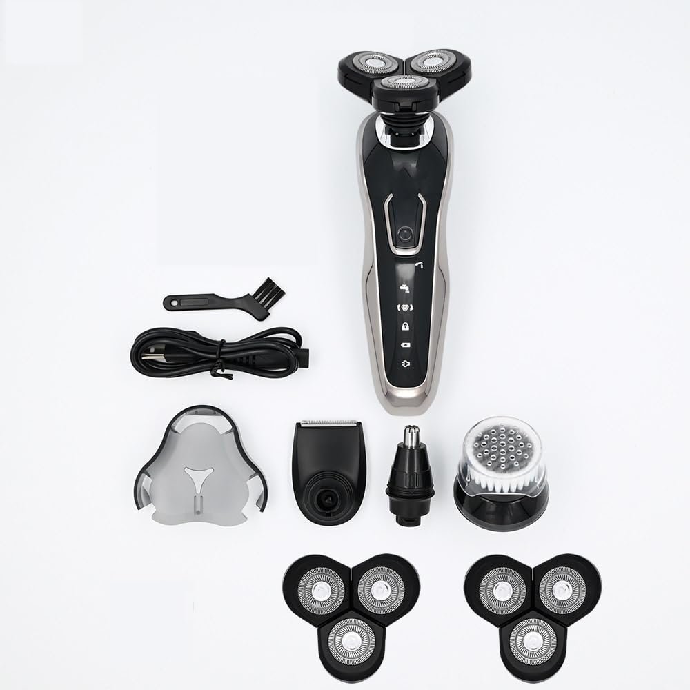 JQUAL Electric Razor for Men, Electric Shaver Waterproof Fast Charging Men's Shaver Rechargeable Electric Razor Beard Trimmer Shaving Machine (Color : 4 in 1 A Double head)