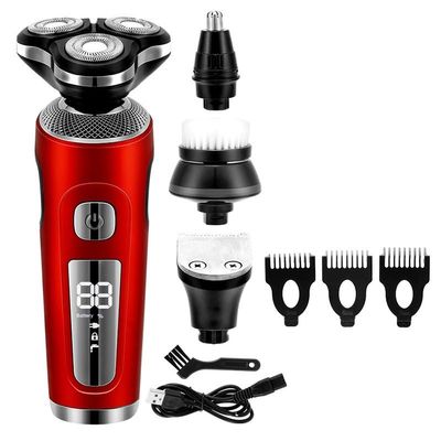 JQUAL Electric Razor for Men, 4 In 1 Electric Shaver 3D Floating Cutters USB Fast Charge Shaving Razor Machine For Men Blades Portable Beard Trimmer Clipper (Color : Red with box)