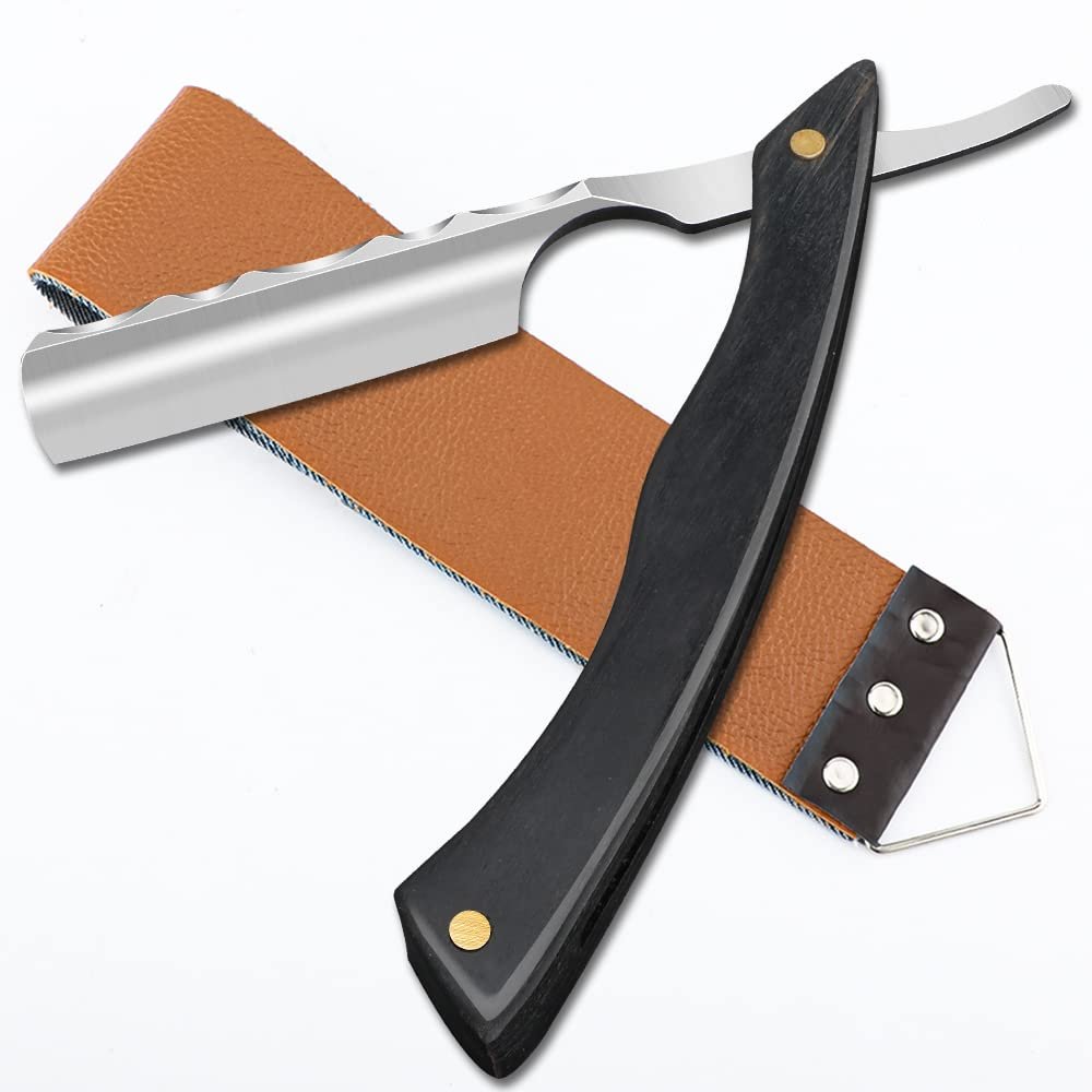 M&LD Cut Throat Razor Kit Single Edge Razor Blades Straight Razors for Shaving Stainless Steel Reusable Razor with Leather Sharpener for Home & Salon Straight Razor Gifts for Father
