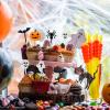 100 PCS Plastic Halloween Cupcake Topper Ghost Cupcake Picks Toothpicks Pumpkin Spider Bat Skull Cake Toppers Food Decor for Kids Halloween Theme Birthday Party Baby Shower Decorations Supplies view 2