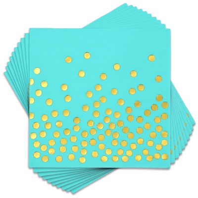 100 Pcs Teal Cocktail Napkins - Teal and Gold Paper Napkins Disposable - Turquoise Napkins for Birthday Dinner Wedding Party Supplies