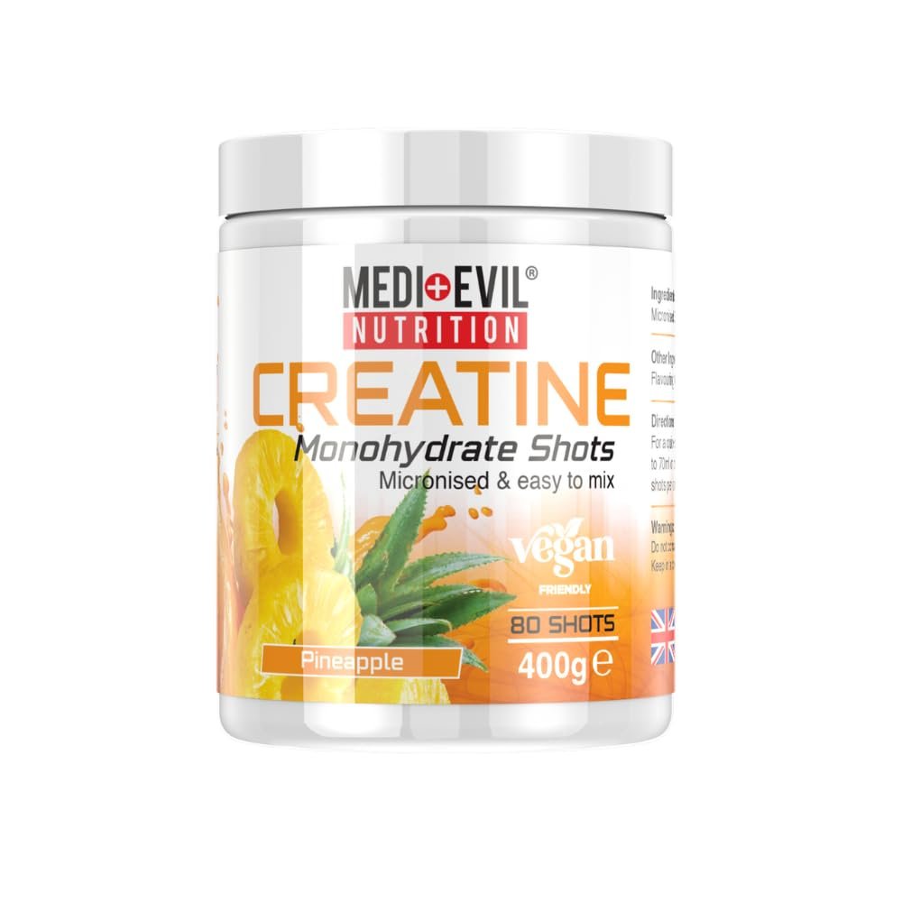 Medi-Evil Nutrition Creatine Monohydrate Powder 400g, Pineapple Flavour, Micronised for Easy Mixing, Improves Strength and Physical Performance