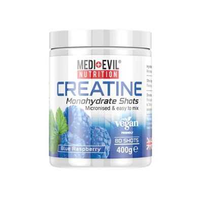 Medi-Evil Nutrition Creatine Monohydrate Powder 400g, Blue Raspberry Flavour, Micronised for Easy Mixing, Improves Strength and Physical Performance