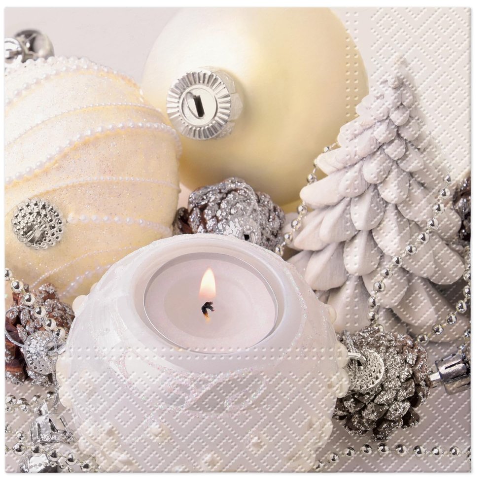 3-Ply Christmas Paper Serviettes Xmas Napkins for Decoupage 33cm x 33cm - Pack of 20 (Christmas White)