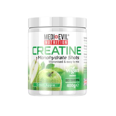 Medi-Evil Nutrition Creatine Monohydrate Powder 400g, Green Apple Flavour, Micronised for Easy Mixing, Improves Strength and Physical Performance
