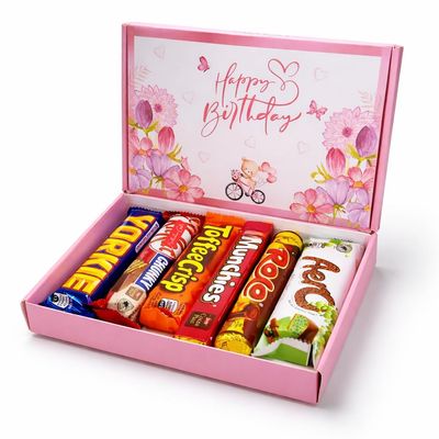 Birthday Gifts for Women  Pink Chocolate Gift Box for Her, Womens Chocolate Gift, 6 Full Size Bars, Letterbox Present