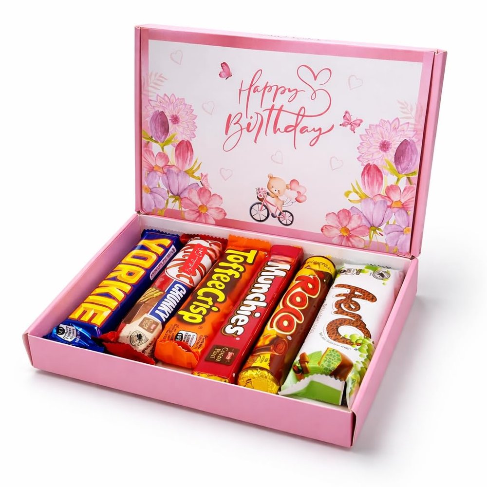 Birthday Gifts for Women  Pink Chocolate Gift Box for Her, Womens Chocolate Gift, 6 Full Size Bars, Letterbox Present