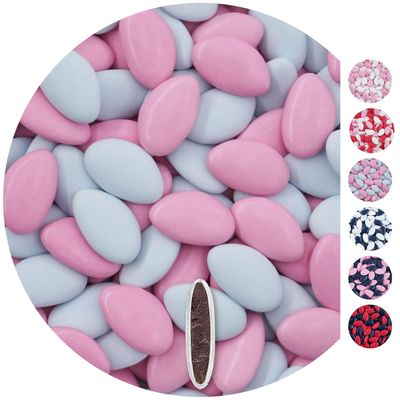 EinsSein 1kg Chocolate Dragees Mix Light Pink-Light Blue giveaways Wedding Chocolates Sweets drages Dragees mini Favours Guests Shapes Chocolate Table Hearts Party Baptism Communion Confirmation