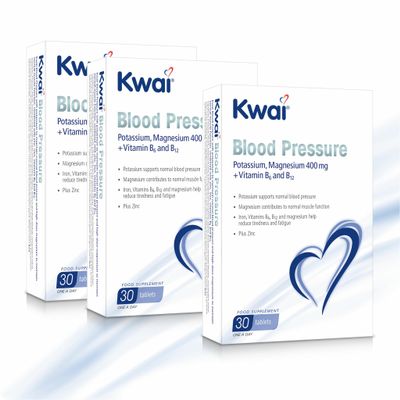 Kwai Blood Pressure 30 Tablets (Pack of 3)  Potassium Supports Normal Blood Pressure  Magnesium Contributes to Muscle Function  One A Day Supplement