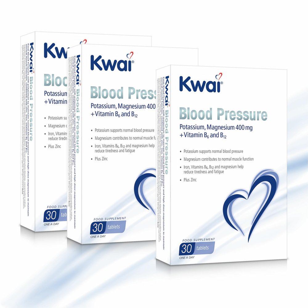 Kwai Blood Pressure 30 Tablets (Pack of 3)  Potassium Supports Normal Blood Pressure  Magnesium Contributes to Muscle Function  One A Day Supplement