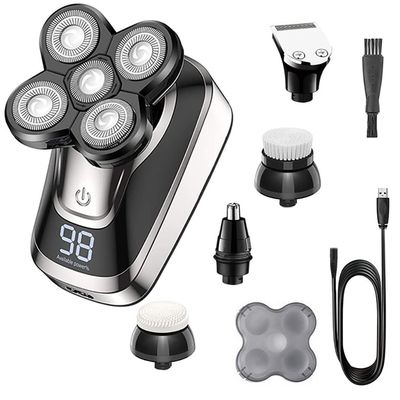 JQUAL Electric Razor for Men, 5 In 1 Electric Shaver Grooming Kits Electric Facial Body Wet And Dry Razor Men Beard Rotary Rechargeable Shaving Bald Machine
