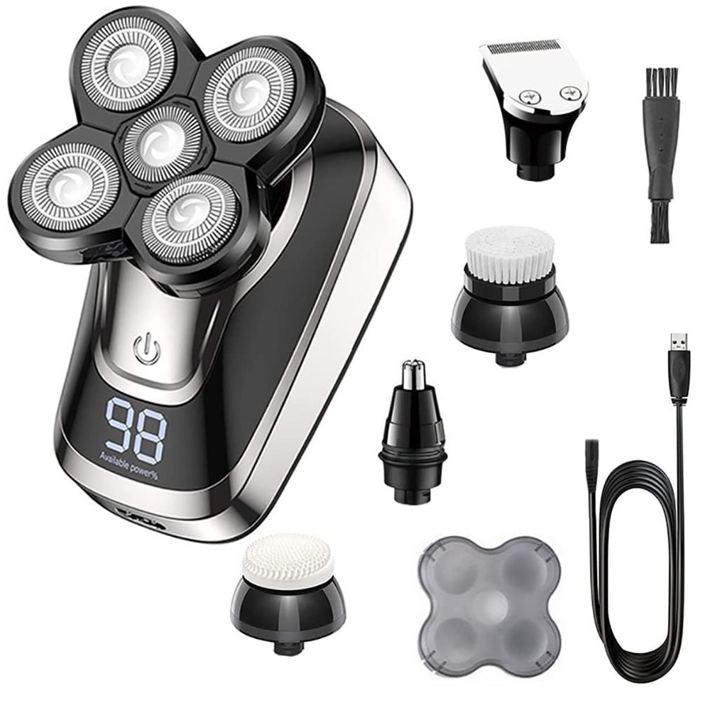 JQUAL Electric Razor for Men, 5 In 1 Electric Shaver Grooming Kits Electric Facial Body Wet And Dry Razor Men Beard Rotary Rechargeable Shaving Bald Machine