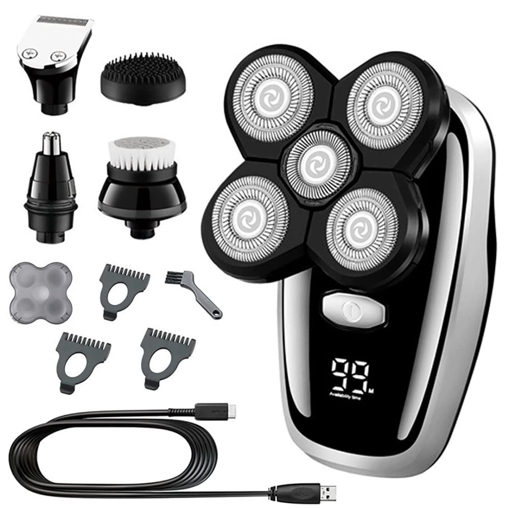 JQUAL Electric Razor for Men, 5 In 1 Grooming Kits Electric Shaver Facial Body Electric Razor For Men Beard Wet Dry Rotary Shaving Machine Bald Rechargeable Set