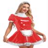 CHICTRY Women's PVC Leather French Maid Costume Outfit Zipper Crotch Cosplay Fancy Dress Costume Apron Red L view 1