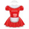 CHICTRY Women's PVC Leather French Maid Costume Outfit Zipper Crotch Cosplay Fancy Dress Costume Apron Red L view 4