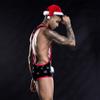 BaronHong Mens Sexy Christmas Costume Exotic Bodysuit Nightclub Clothes Jumpsuits Cosplay Costume Gay Stuff (Black-Red, One Size) view 2