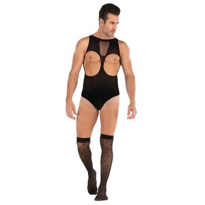 BaronHong Transparent Lace Lingerie Bodysuit for Men Sheer Tights Tights Bodysuit Sissy Leotard Sleepwear Rave Party, A-048, One Size