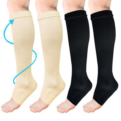 ACWOO Compression Socks for Women & Men, 2 Pairs Open Toe Graduated Stockings Support, Non-Slip Flight Socks Running Socks for Sports, Flying, Maternity Pregnancy, Nurses, Travel, Running