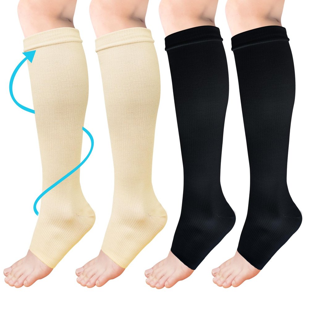 ACWOO Compression Socks for Women & Men, 2 Pairs Open Toe Graduated Stockings Support, Non-Slip Flight Socks Running Socks for Sports, Flying, Maternity Pregnancy, Nurses, Travel, Running