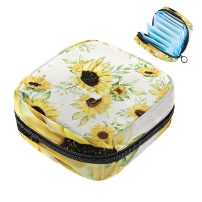 Sanitary Napkin Storage Bag, Floral Sunflower Pattern Menstrual Cup Pouch, Portable Sanitary Napkin Pads Storage Bags Feminine Menstruation First Period Bag for Teen Girls Women Ladies