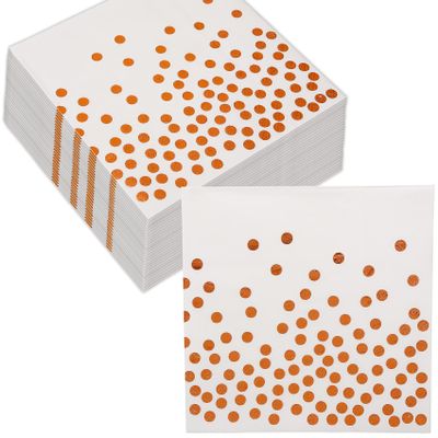 White and Rose Gold Napkins, CEILIWEN 50 Pieces Foil Dots Party Napkins Serviettes, Birthday decor, 33x33cm (White Gold), 33X33CM/13x13INCH