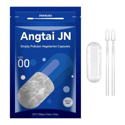Angtai JN Empty Capsules Size 00 - Clear Fillable Vegetarian Capsules(100 Count) Size 00 Empty Pullulan Capsules with Two Micro Lab Spoons,- Veggie Capsules Empty Caps for DIY Your Own Supplements