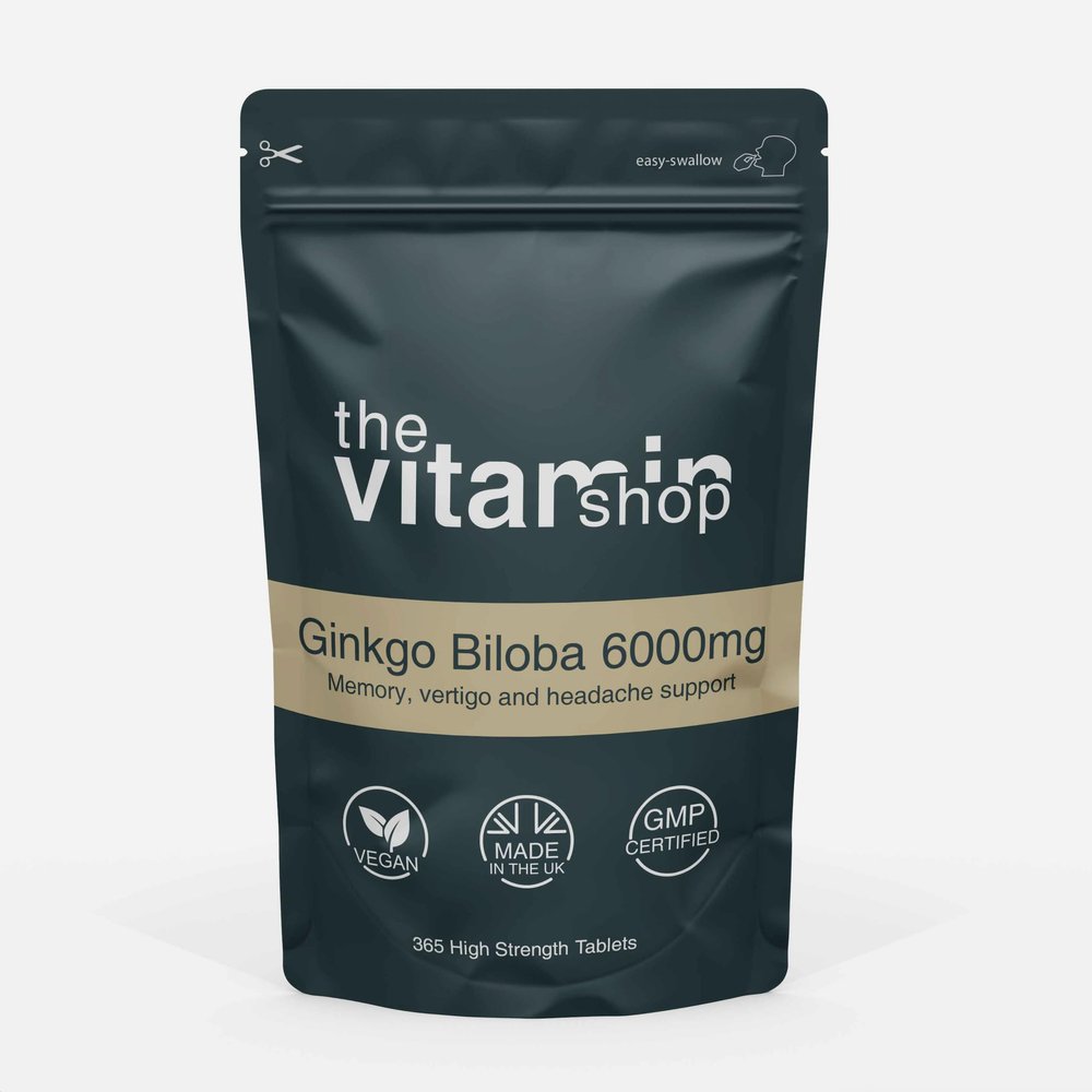 Ginkgo Biloba 6000mg High Strength Tablets | 365 Tablets - One Year Supply | Memory Loss & Headaches | Grip Sealed Pouch | Same Day Secure Dispatch