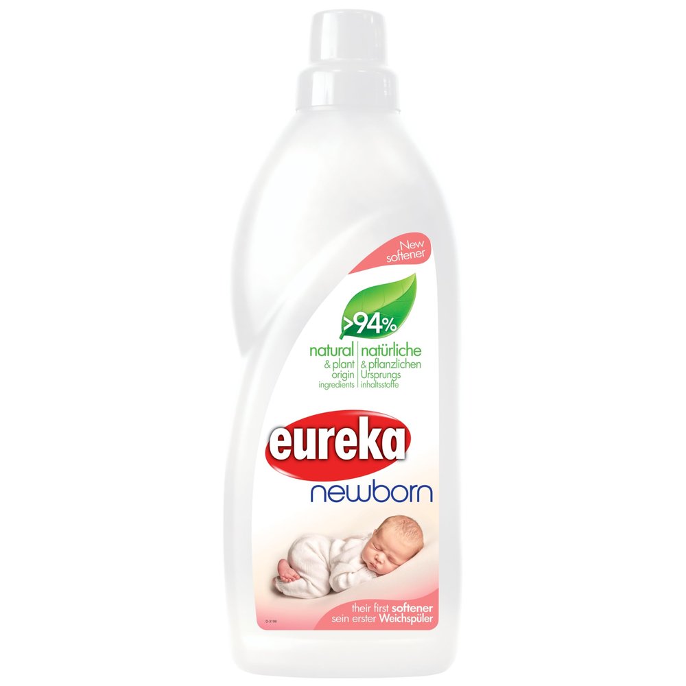 Eureka Newborn Fabric Softener  1 L  94% Natural & Plant-Based Ingredients  Hypoallergenic, Dermatologically Tested  Gentle Softening for Baby Clothes & Newborn Skin