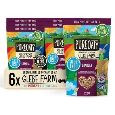 Glebe Farm Oat Granola 6PK Gluten Free Healthy Wholegrain Oats Can Help Lower Cholesterol, 100% British Oats, High In Fibre, Delicious Granola Cereal, Protein Cereal With Honey, 6x 325g