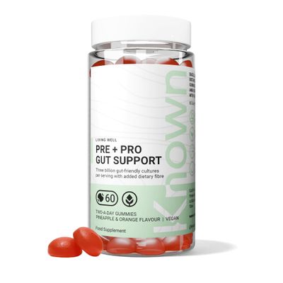 Known Tasty Pre+Pro Gut Support Gummies  3 Billion CFU Bacillus Coagulans &  Natural Pineapple & Orange Flavour  60 Vegan Gummies, 1 Month Supply