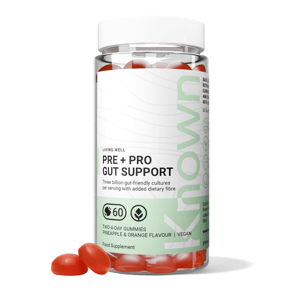 Known Tasty Pre+Pro Gut Support Gummies  3 Billion CFU Bacillus Coagulans &  Natural Pineapple & Orange Flavour  60 Vegan Gummies, 1 Month Supply
