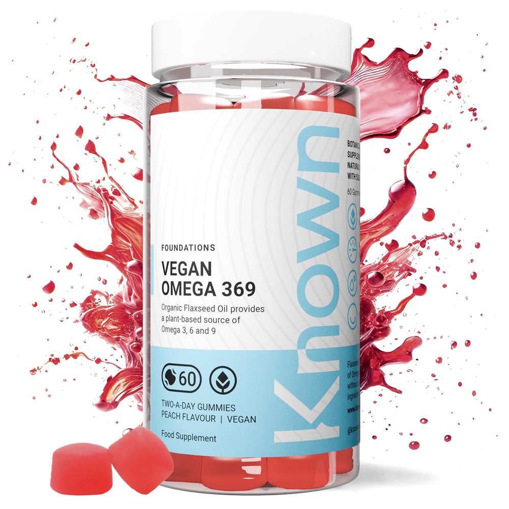 Known Vegan Omega 3-6-9 Gummies  Peach Flavour  400mg Organic Flaxseed Oil  Chewable Gummy Supplement  Vegan Alternative to Fish Oil  1 Month Supply  for Men & Women