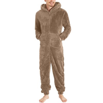 Gefomuofe Men's Jumpsuit Onesie Lounge Sleepwear Piece Sleepsuit Cosplay Fleece Jumpsuit Pyjamas Onesie Onesie Pyjamas Adult Unisex Animal Cosplay, khaki, XL