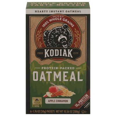 Kodiak Instant Oatmeal Packets, Apple Cinnaamon, High Protein, 100% Whole Grains, 1 box with 6 packets (6 packets)