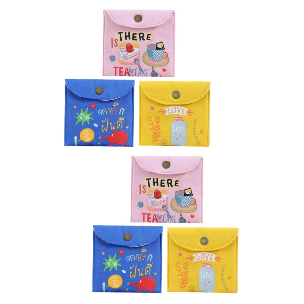 ABOOFAN 6pcs Lightweight Diaper Pouch for Women Sanitary Towel Storage Bag Outdoor Wet Bag Pads Button Closure