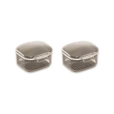 2 Set of Denture Case Denture Bath Box Cup with Strainer Basket Black