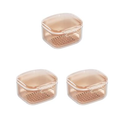 3 Set of Denture Case Denture Bath Box Cup with Strainer Basket Apricot Color