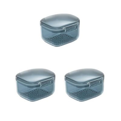 3 Set of Denture Case Denture Bath Box Cup with Strainer Basket Blue