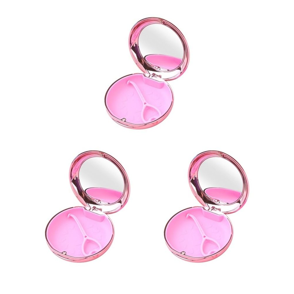 3 Set of Travel Retainer Case with Mirror Mouth Guard Case Protection with Vent Holes Rose Gold