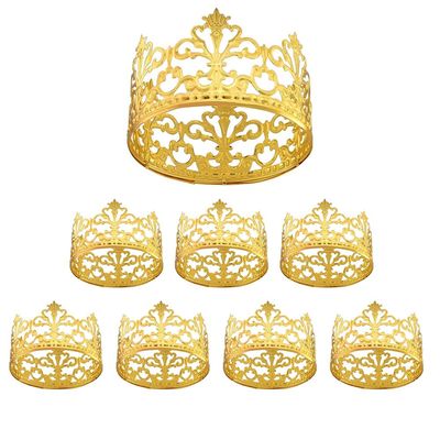 Fulanfudi 8 Pack Crown Cake Topper Gold Rhinestone Tiara Crown Cake Topper Vintage Metal Mini Tiara for Baby Shower Birthday Wedding Princess Party Cake Decor