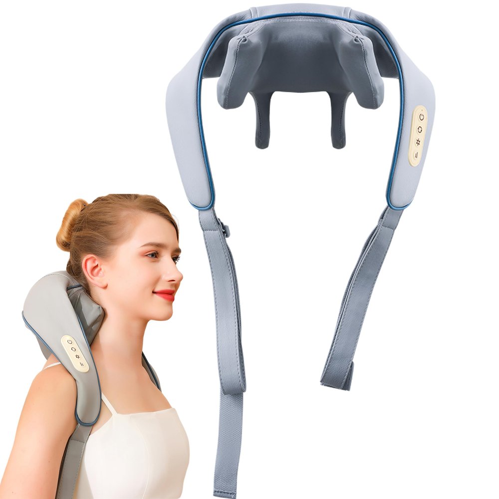 2023 Shiatsu Neck and Shoulder Massager with Heat, Electric Back Massager, Kneading Massage Pillow, Silicone Massage Head, Two Ways to wear, for Neck, Back, Shoulder, Foot, Leg, Blue