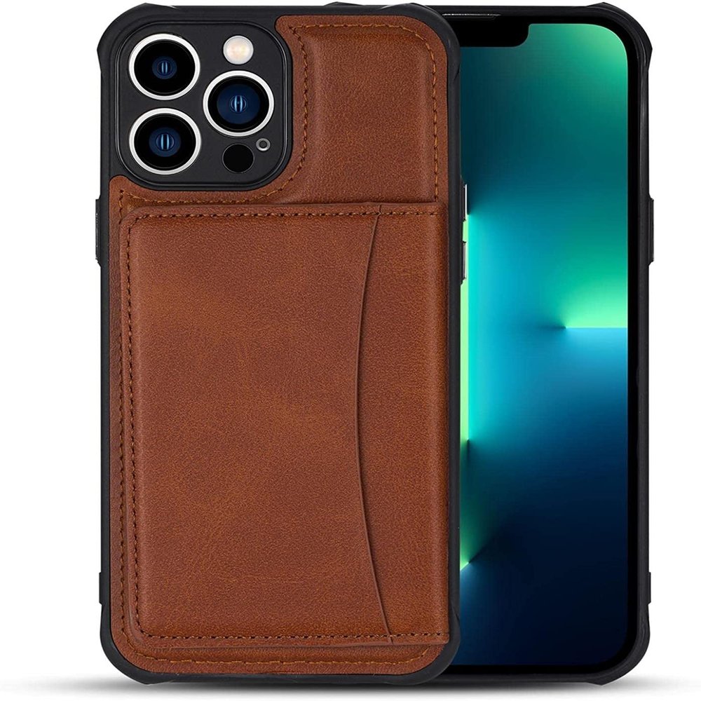 BRART Wallet Case for iPhone 13 Pro Max/13 Pro/13 with Credit Card Holder, Premium Leather Magnetic Clasp Kickstand Shockproof Back Cover (Color : Brown, Size : 13 6.1")