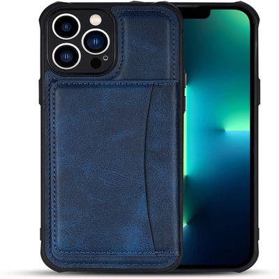 BRART Wallet Case for iPhone 13 Pro Max/13 Pro/13 with Credit Card Holder, Premium Leather Magnetic Clasp Kickstand Shockproof Back Cover (Color : Blue, Size : 13 6.1")
